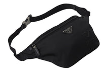 Load image into Gallery viewer, PRADA プラダ ウエストバッグ ロゴプレート 2VL033 イタリア製 ナイロン レザー ブラック シルバー金具 美品 中古 4c070427