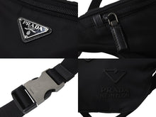 Load image into Gallery viewer, PRADA プラダ ウエストバッグ ロゴプレート 2VL033 イタリア製 ナイロン レザー ブラック シルバー金具 美品 中古 4c070427