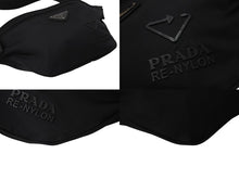 Load image into Gallery viewer, PRADA プラダ ウエストバッグ ロゴプレート 2VL033 イタリア製 ナイロン レザー ブラック シルバー金具 美品 中古 4c070427