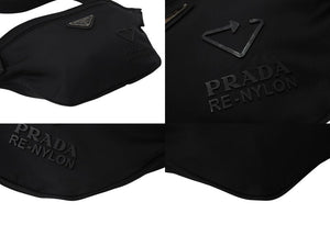 PRADA プラダ ウエストバッグ ロゴプレート 2VL033 イタリア製 ナイロン レザー ブラック シルバー金具 美品 中古 4c070427