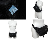 Load image into Gallery viewer, PRADA プラダ ウエストバッグ ロゴプレート 2VL033 イタリア製 ナイロン レザー ブラック シルバー金具 美品 中古 4c070427