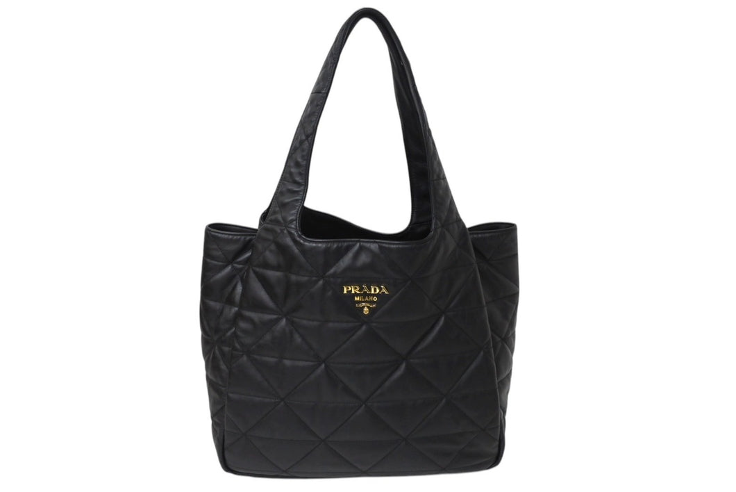 同じく同様 PRADA プラダ トートバッグ ハンドバッグ キルティング 1BG450 イタリア製レザー ゴールド金具 中古 4c070432 