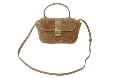 極美品 MIUMIU ミュウミュウ 2WAY ボア シアリングバッグ ハンドバッグ シープファー ムートン カラメル ブラウン 中古 4c070439