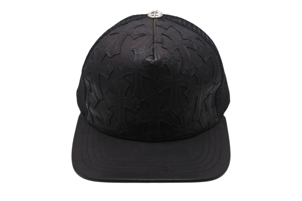 極美品 CHROME HEARTS クロムハーツトラッカーキャップ クロスパッチ セメタリー クロスボール シルバー 925 ブラック 中古 4c070442