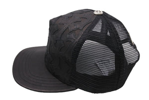 極美品 CHROME HEARTS クロムハーツトラッカーキャップ クロスパッチ セメタリー クロスボール シルバー 925 ブラック 中古 4c070442