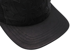 極美品 CHROME HEARTS クロムハーツトラッカーキャップ クロスパッチ セメタリー クロスボール シルバー 925 ブラック 中古 4c070442