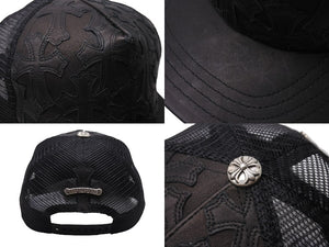 極美品 CHROME HEARTS クロムハーツトラッカーキャップ クロスパッチ セメタリー クロスボール シルバー 925 ブラック 中古 4c070442
