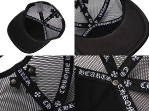 極美品 CHROME HEARTS クロムハーツトラッカーキャップ クロスパッチ セメタリー クロスボール シルバー 925 ブラック 中古 4c070442