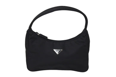 極美品 PRADA プラダ ホーボー ハンドバッグ ワンショルダーバッグ MV515 トライアングル ナイロン ブラック 中古 4c070443 