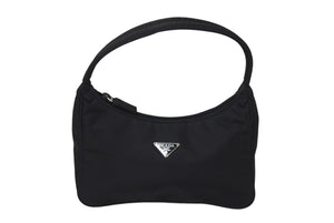 極美品 PRADA プラダ ホーボー ハンドバッグ ワンショルダーバッグ MV515 トライアングル ナイロン ブラック 中古 4c070443 