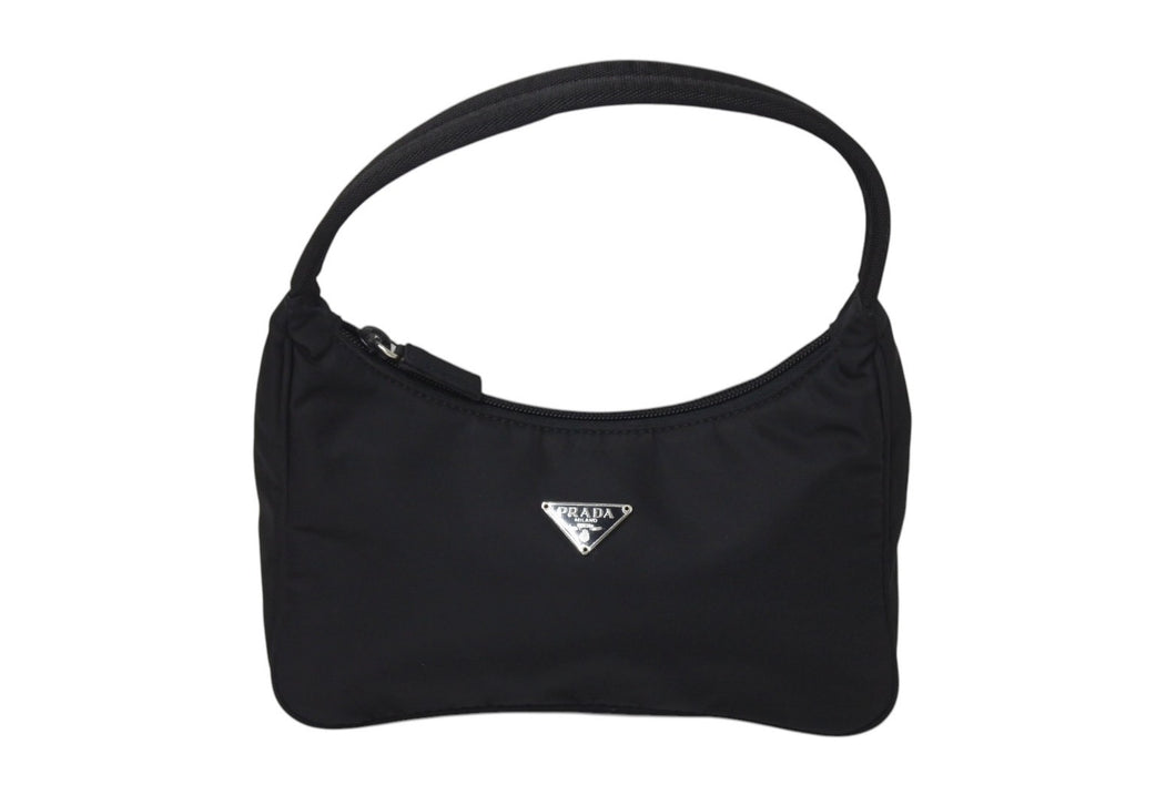 極美品 PRADA プラダ ホーボー ハンドバッグ ワンショルダーバッグ MV515 トライアングル ナイロン ブラック 中古 4c070443 