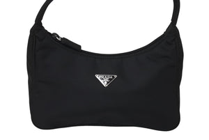 極美品 PRADA プラダ ホーボー ハンドバッグ ワンショルダーバッグ MV515 トライアングル ナイロン ブラック 中古 4c070443 