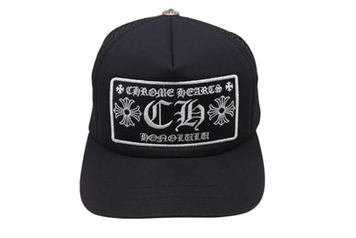 CHROME HEARTS クロムハーツトラッカーキャップ ホノルル限定 CHロゴ刺繍 クロスボール シルバー 925 ブラック 中古 美品 4c070448