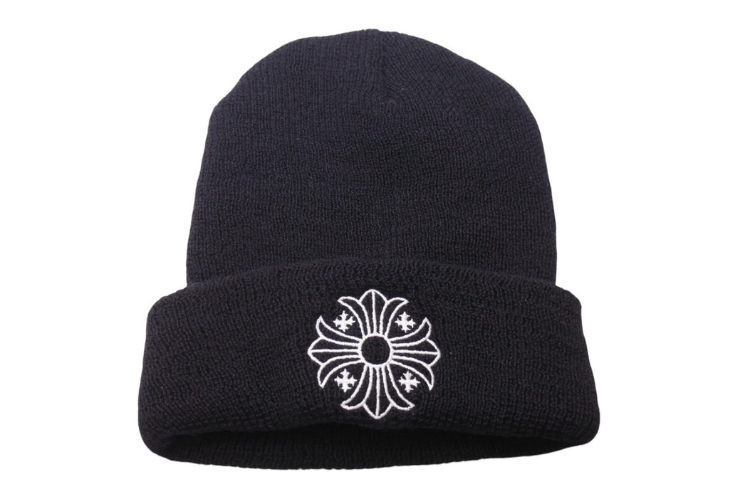 Chrome Hearts クロムハーツ CH WOOL WATCH CAP ニット帽 帽子 CHプラス ウール ブラック ホワイト 美品 中古 4c070457