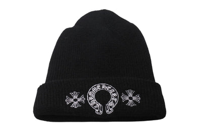 Chrome Hearts クロムハーツ WOOL WATCH CAP ニット帽 帽子 ホースシュー U.S.A製 ブラック ホワイト サイズOS 美品 中古 4c070458