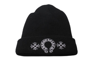 Chrome Hearts クロムハーツ WOOL WATCH CAP ニット帽 帽子 ホースシュー U.S.A製 ブラック ホワイト サイズOS 美品 中古 4c070458