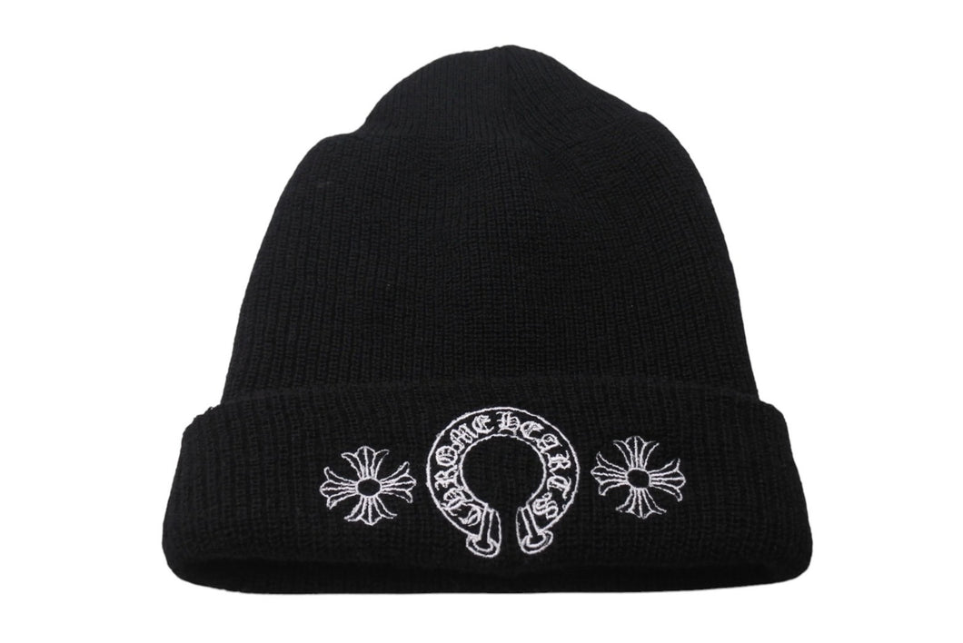 Chrome Hearts クロムハーツ WOOL WATCH CAP ニット帽 帽子 ホースシュー U.S.A製 ブラック ホワイト サイズOS 美品 中古 4c070458