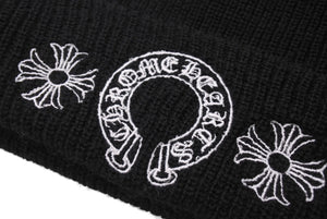Chrome Hearts クロムハーツ WOOL WATCH CAP ニット帽 帽子 ホースシュー U.S.A製 ブラック ホワイト サイズOS 美品 中古 4c070458