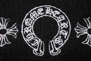 Chrome Hearts クロムハーツ WOOL WATCH CAP ニット帽 帽子 ホースシュー U.S.A製 ブラック ホワイト サイズOS 美品 中古 4c070458