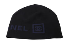 Load image into Gallery viewer, 極美品 CHANEL シャネル ココマークロゴ ニット帽 帽子 キャップ ビーニー ウール ブラック ブルー b220108 中古 4c070459
