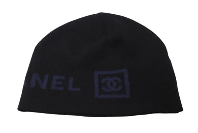 極美品 CHANEL シャネル ココマークロゴ ニット帽 帽子 キャップ ビーニー ウール ブラック ブルー b220108 中古 4c070459