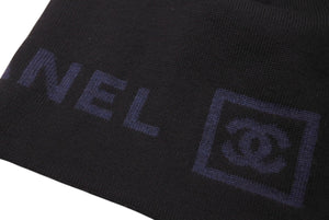 極美品 CHANEL シャネル ココマークロゴ ニット帽 帽子 キャップ ビーニー ウール ブラック ブルー b220108 中古 4c070459
