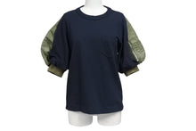 画像をギャラリービューアに読み込む, Sacai サカイ 22SS ナイロンツイル半袖Ｔシャツ ブラック カーキ ドッキングトップス コットン サイズ1 美品 中古 4c070469 