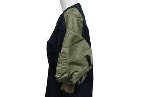 Sacai サカイ 22SS ナイロンツイル半袖Ｔシャツ ブラック カーキ ドッキングトップス コットン サイズ1 美品 中古 4c070469 