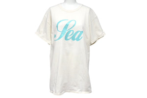 WIND AND SEA ウィンドアンドシー 半袖Tシャツ WDS-CS-210 サイズM アイボリー ブルー ラメ 筆記体ロゴ 美品 中古 4c070480