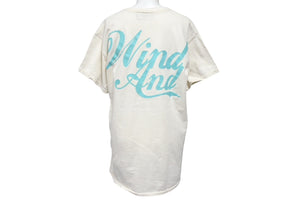 WIND AND SEA ウィンドアンドシー 半袖Tシャツ WDS-CS-210 サイズM アイボリー ブルー ラメ 筆記体ロゴ 美品 中古 4c070480