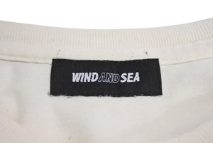 WIND AND SEA ウィンドアンドシー 半袖Tシャツ WDS-CS-210 サイズM アイボリー ブルー ラメ 筆記体ロゴ 美品 中古 4c070480