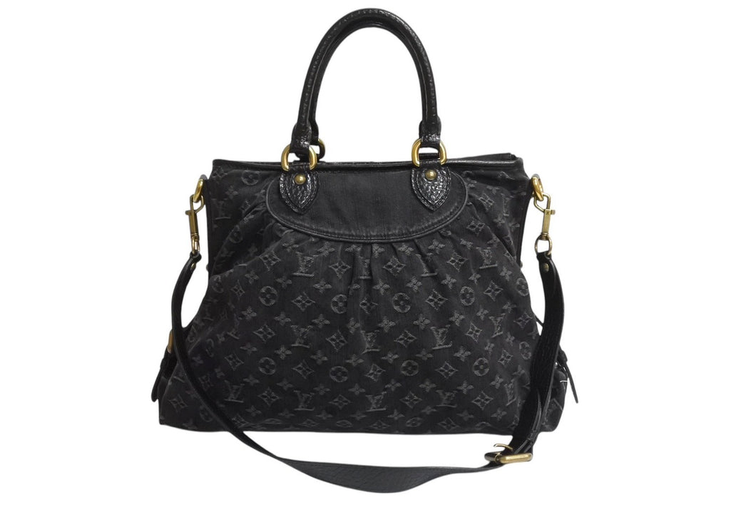 極美品 LOUIS VUITTON ルイヴィトン ネオカヴィ GM ハンドバッグ M95352 モノグラムデニム ブラック レザー ゴールド金具 中古 4c070482