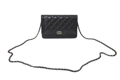 CHANEL シャネル ボーイシャネル ショルダーバッグ チェーンウォレット 19番台 ラムスキン ブラック シルバー 美品 中古 4c070487