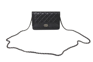 CHANEL シャネル ボーイシャネル ショルダーバッグ チェーンウォレット 19番台 ラムスキン ブラック シルバー 美品 中古 4c070487