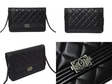Load image into Gallery viewer, CHANEL シャネル ボーイシャネル ショルダーバッグ チェーンウォレット 19番台 ラムスキン ブラック シルバー 美品 中古 4c070487