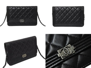 CHANEL シャネル ボーイシャネル ショルダーバッグ チェーンウォレット 19番台 ラムスキン ブラック シルバー 美品 中古 4c070487