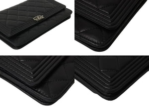 CHANEL シャネル ボーイシャネル ショルダーバッグ チェーンウォレット 19番台 ラムスキン ブラック シルバー 美品 中古 4c070487