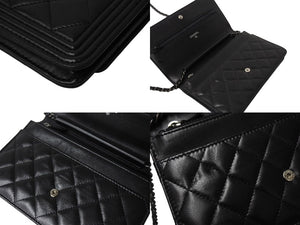 CHANEL シャネル ボーイシャネル ショルダーバッグ チェーンウォレット 19番台 ラムスキン ブラック シルバー 美品 中古 4c070487