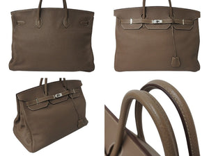 極美品 HERMES エルメス BIRKIN バーキン50 トリヨンクレマンス エトゥープ シルバー金具 □J刻印 中古 4c070502