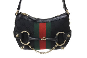 GUCCI グッチ ワンショルダー ショルダーバッグ ホースビット キャンバス レザー ブラック 131025 中古 美品 4c070505