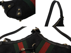 GUCCI グッチ ワンショルダー ショルダーバッグ ホースビット キャンバス レザー ブラック 131025 中古 美品 4c070505