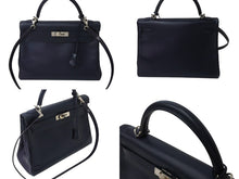 Load image into Gallery viewer, HERMES エルメス ケリー28 外縫い ブルーニュイ ◻︎D刻印 カーフスキン ゴールド金具 V金具 ハンドバッグ 中古 4c070535