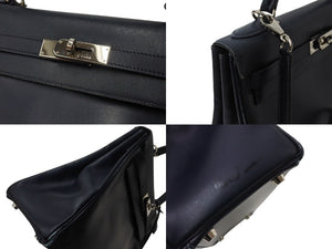 HERMES エルメス ケリー28 外縫い ブルーニュイ ◻︎D刻印 カーフスキン ゴールド金具 V金具 ハンドバッグ 中古 4c070535