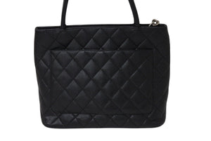 CHANEL シャネル 復刻トート ハンドバッグ ココマーク 6番台 キャビアスキン ブラック キルティング シルバー金具 美品 中古 4c070536