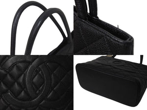 CHANEL シャネル 復刻トート ハンドバッグ ココマーク 6番台 キャビアスキン ブラック キルティング シルバー金具 美品 中古 4c070536