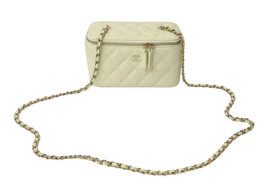 極美品 CHANEL シャネル バニティバッグ AP1341 チェーンショルダー キャビアスキン アイボリー ココマーク ランダム番台 中古 4c070537