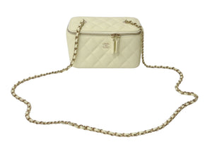 極美品 CHANEL シャネル バニティバッグ AP1341 チェーンショルダー キャビアスキン アイボリー ココマーク ランダム番台 中古 4c070537