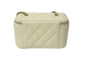 極美品 CHANEL シャネル バニティバッグ AP1341 チェーンショルダー キャビアスキン アイボリー ココマーク ランダム番台 中古 4c070537