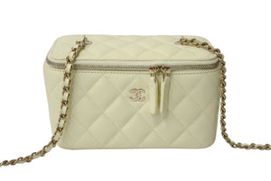 極美品 CHANEL シャネル バニティバッグ AP1341 チェーンショルダー キャビアスキン アイボリー ココマーク ランダム番台 中古 4c070537