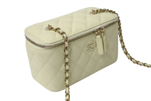 極美品 CHANEL シャネル バニティバッグ AP1341 チェーンショルダー キャビアスキン アイボリー ココマーク ランダム番台 中古 4c070537